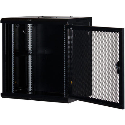 Rockstable 12HE Netzwerkschrank, Serverschrank - 19 Zoll Wandmontage - (BxTxH) 600x440x637mm mit perforierter Tür  - Schwarz - Abschließbar - Vormontiert - Traglast 60kg