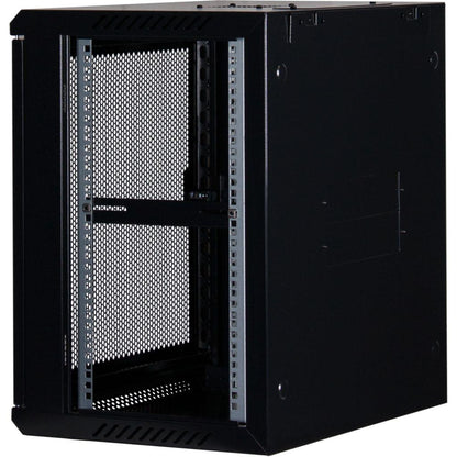 Rockstable 12HE Netzwerkschrank, Serverschrank - 19 Zoll Wandmontage - (BxTxH) 600x440x637mm mit perforierter Tür  - Schwarz - Abschließbar - Vormontiert - Traglast 60kg