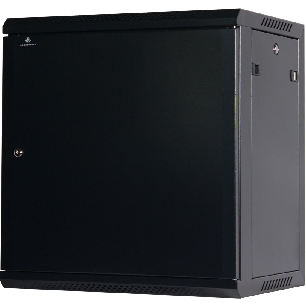Rockstable 12HE Netzwerkschrank, Serverschrank - 19 Zoll Wandmontage - (BxTxH) 600x440x637mm mit Stahltür - Schwarz - Abschließbar - Vormontiert - Traglast 60kg