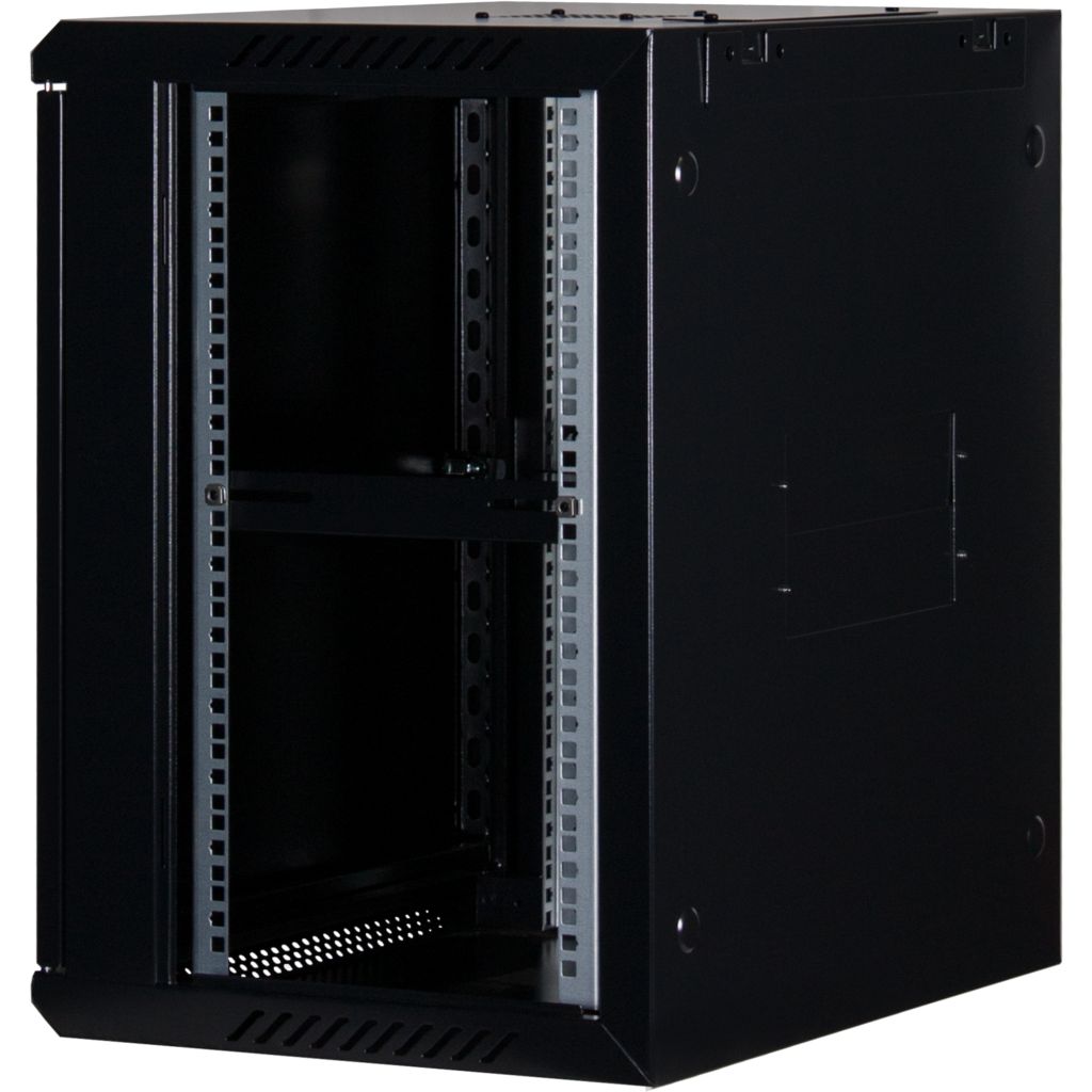 Rockstable 12HE Netzwerkschrank, Serverschrank - 19 Zoll Wandmontage - (BxTxH) 600x440x637mm mit Stahltür - Schwarz - Abschließbar - Vormontiert - Traglast 60kg