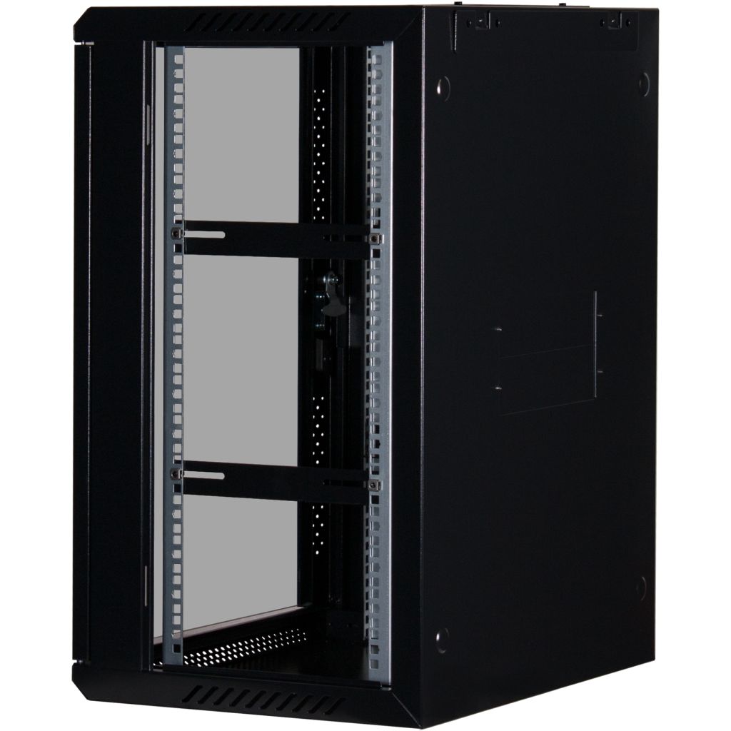 Rockstable 15HE Netzwerkschrank, Serverschrank - 19 Zoll Wandmontage - (BxTxH) 600x440x770mm mit Glastür - Schwarz - Abschließbar - Vormontiert - Traglast 60kg