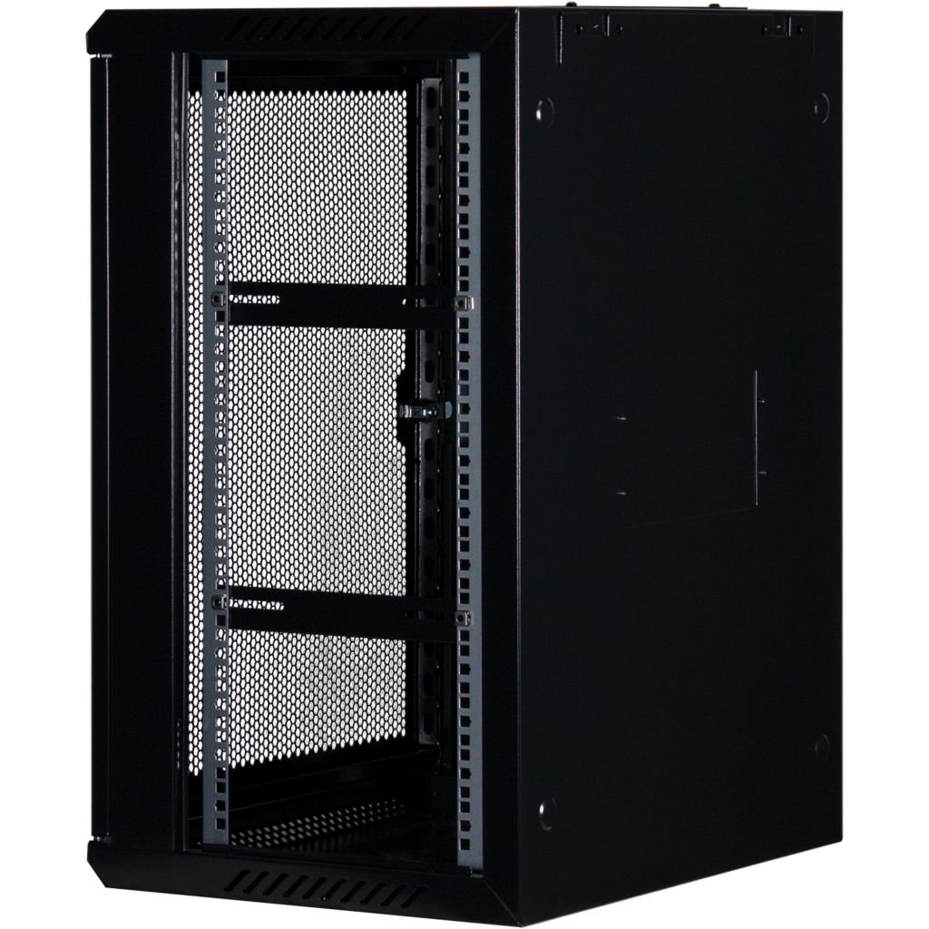 Rockstable 15HE Netzwerkschrank, Serverschrank - 19 Zoll Wandmontage - (BxTxH) 600x440x770mm mit perforierter Tür  - Schwarz - Abschließbar - Vormontiert - Traglast 60kg