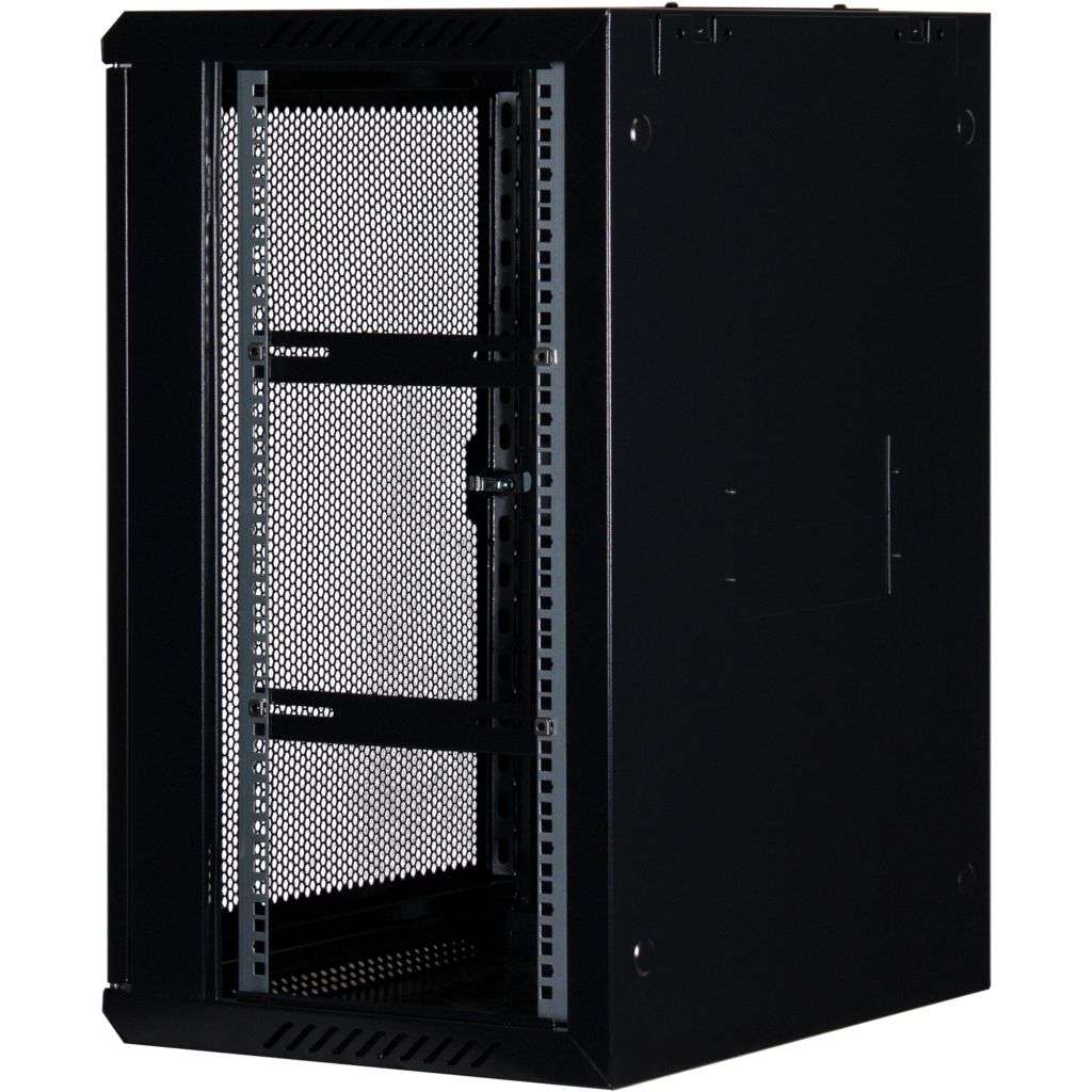 Rockstable 15HE Netzwerkschrank, Serverschrank - 19 Zoll Wandmontage - (BxTxH) 600x440x770mm mit perforierter Tür - Schwarz - Abschließbar - Vormontiert - Traglast 60kg - RS19-6415PP - 4260714310239