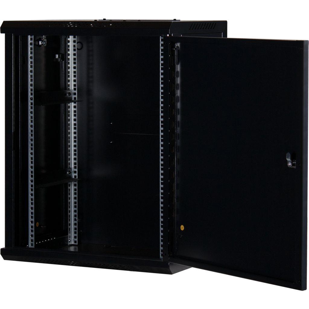 Rockstable 15HE Netzwerkschrank, Serverschrank - 19 Zoll Wandmontage - (BxTxH) 600x440x770mm mit Stahltür - Schwarz - Abschließbar - Vormontiert - Traglast 60kg
