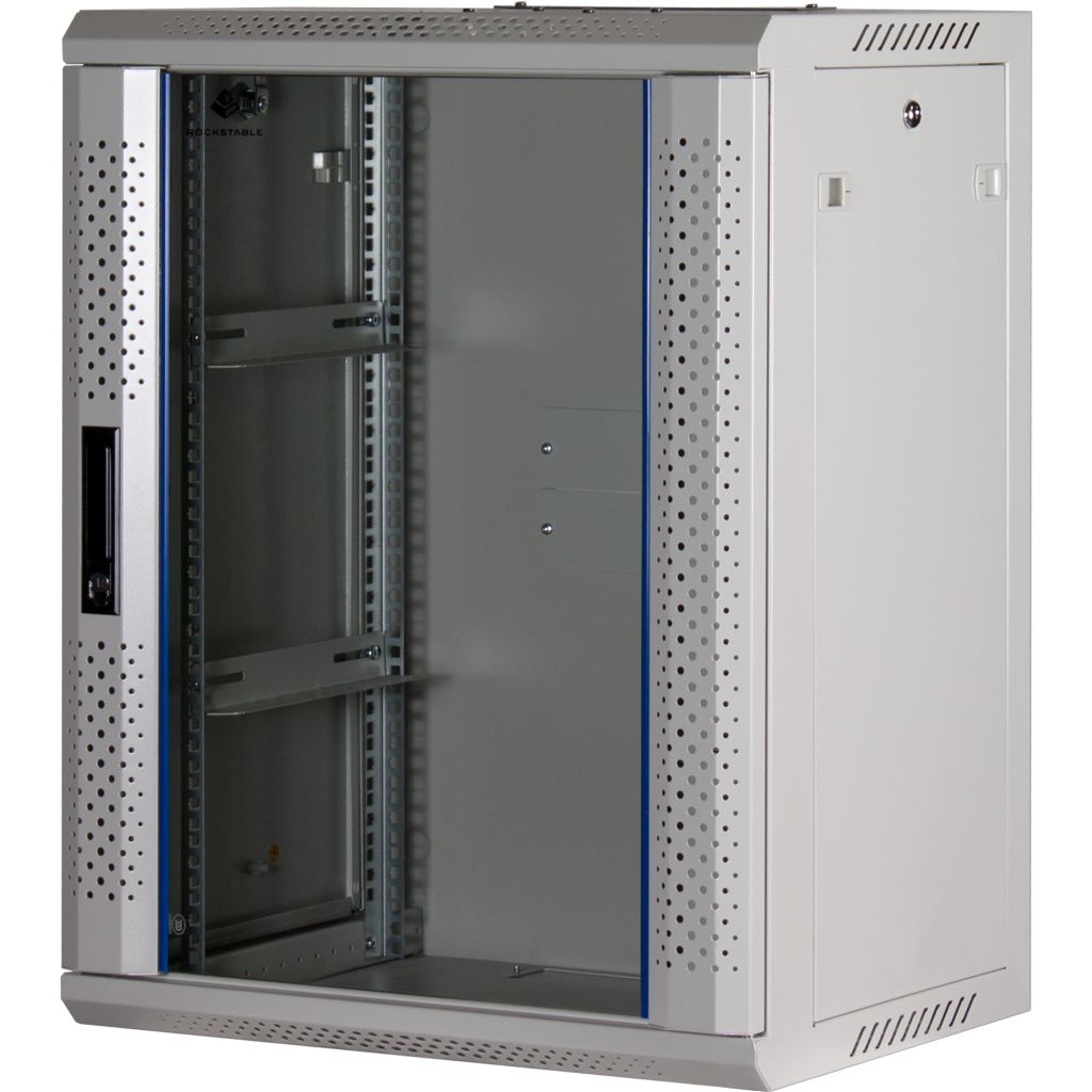 Rockstable 15HE Netzwerkschrank, Serverschrank - 19 Zoll Wandmontage - (BxTxH) 600x440x770mm mit Glastür - Weiß - Abschließbar - Vormontiert - Traglast 60kg