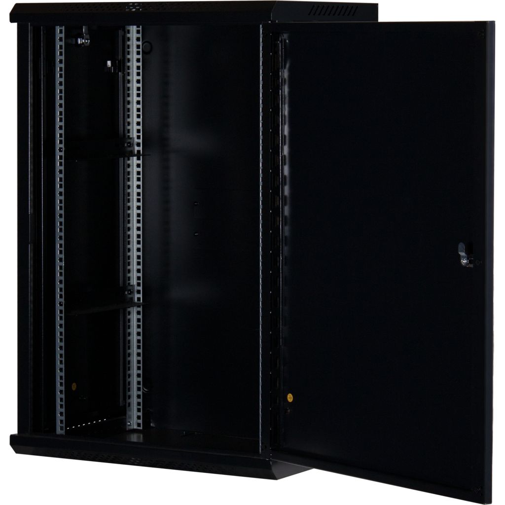 Rockstable 18HE Netzwerkschrank, Serverschrank - 19 Zoll Wandmontage - (BxTxH) 600x440x900mm mit Stahltür - Schwarz - Abschließbar - Vormontiert - Traglast 60kg
