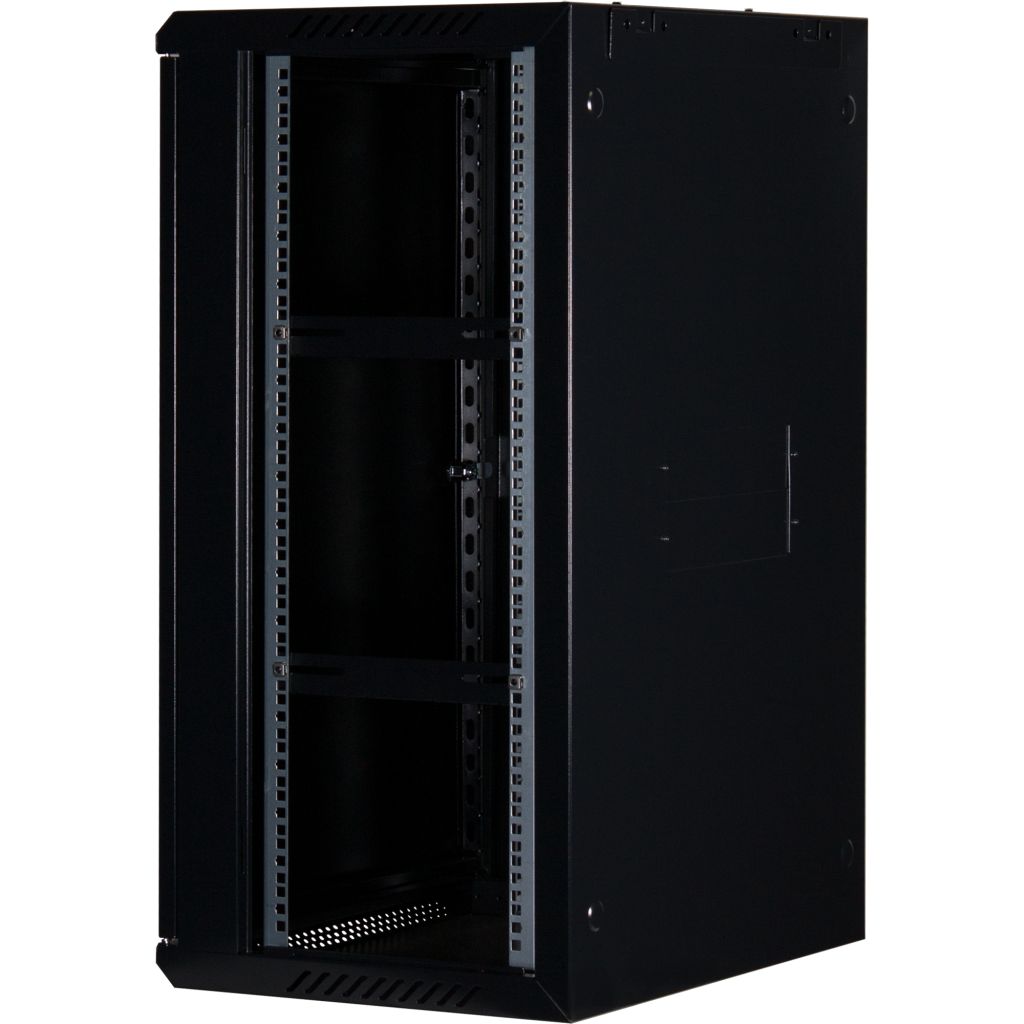 Rockstable 18HE Netzwerkschrank, Serverschrank - 19 Zoll Wandmontage - (BxTxH) 600x440x900mm mit Stahltür - Schwarz - Abschließbar - Vormontiert - Traglast 60kg