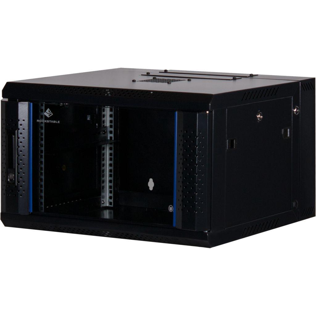Rockstable 6HE Netzwerkschrank, Serverschrank - 19 Zoll Wandmontage - (BxTxH) 600x600x370mm mit Glastür - Schwarz - Abschließbar - Vormontiert - Traglast 60kg