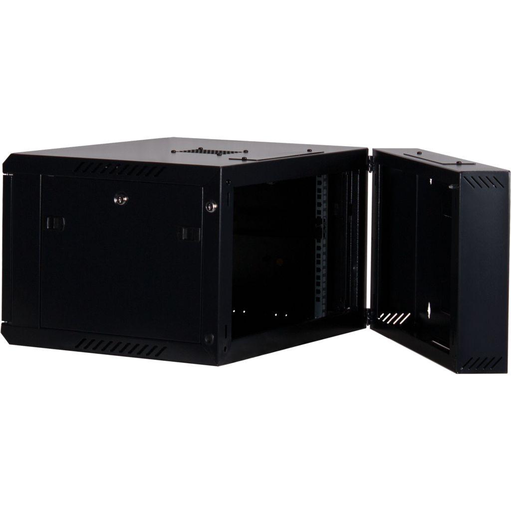 Rockstable 6HE Netzwerkschrank, Serverschrank - 19 Zoll Wandmontage - (BxTxH) 600x600x370mm mit Glastür - Schwarz - Abschließbar - Vormontiert - Traglast 60kg
