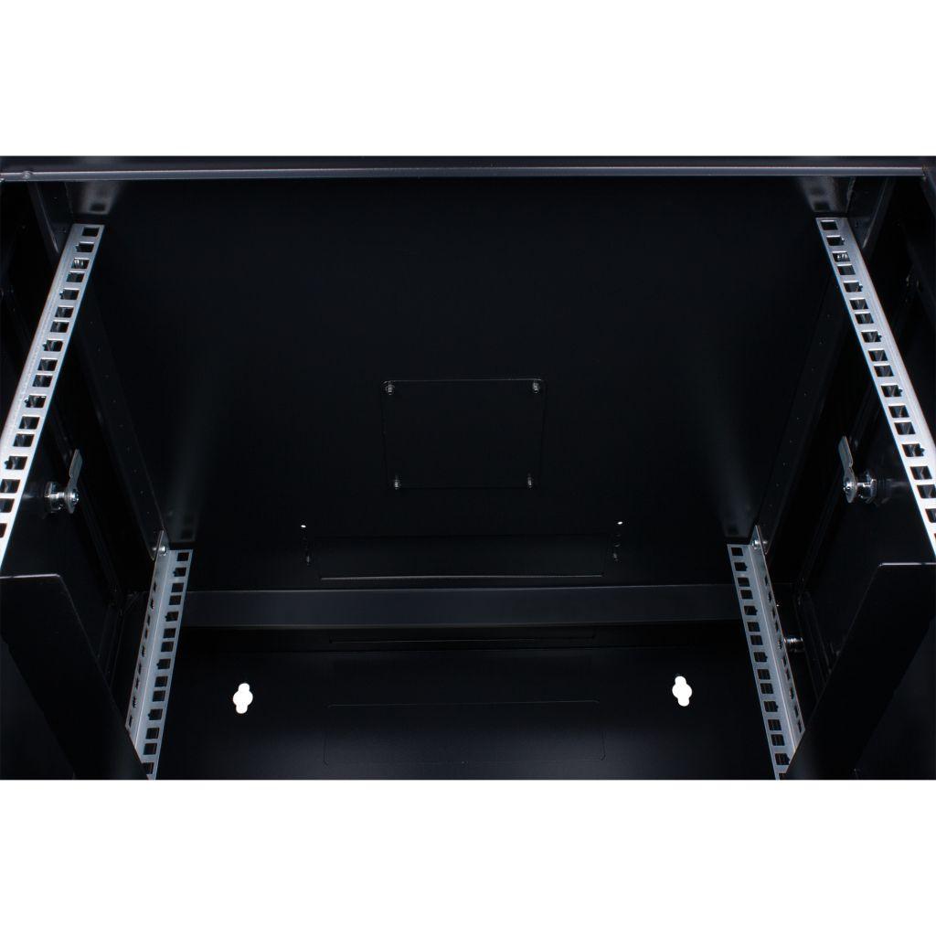 Rockstable 6HE Netzwerkschrank, Serverschrank - 19 Zoll Wandmontage - (BxTxH) 600x600x370mm mit Glastür - Schwarz - Abschließbar - Vormontiert - Traglast 60kg - RS19-6606 - 4260714310246