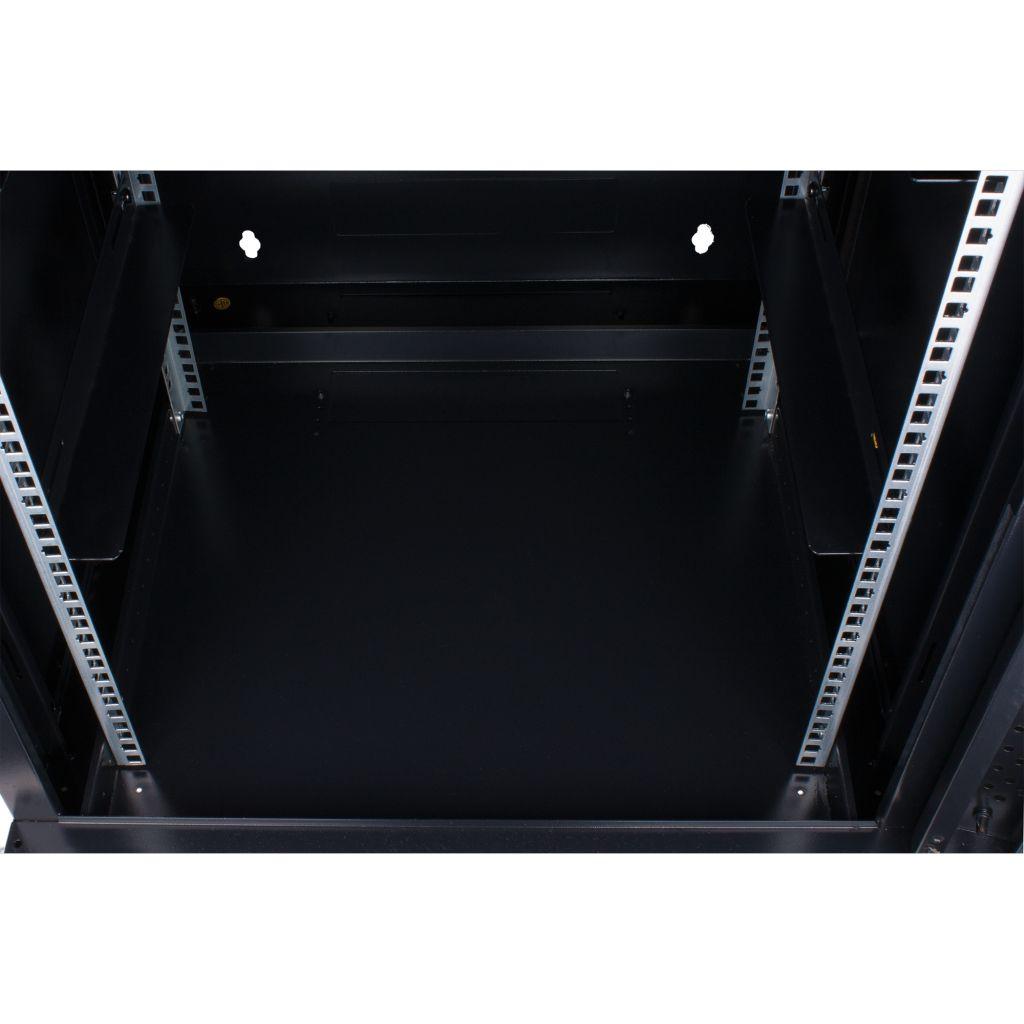 Rockstable 6HE Netzwerkschrank, Serverschrank - 19 Zoll Wandmontage - (BxTxH) 600x600x370mm mit Glastür - Schwarz - Abschließbar - Vormontiert - Traglast 60kg
