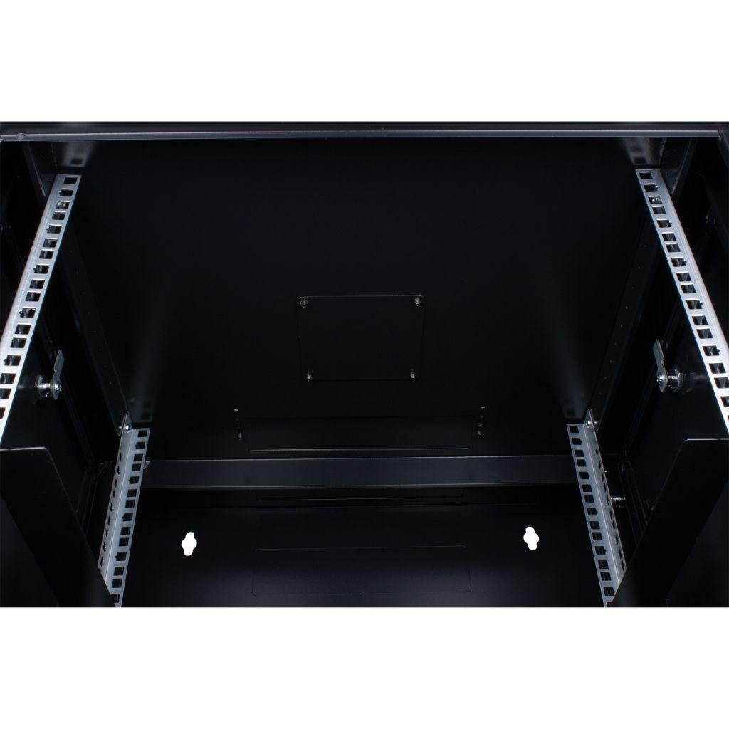 Rockstable 15HE Netzwerkschrank, Serverschrank - 19 Zoll Wandmontage - (BxTxH) 600x600x770mm mit Glastür - Schwarz - Abschließbar - Vormontiert - Traglast 60kg