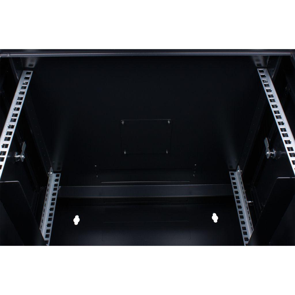 Rockstable 15HE Netzwerkschrank, Serverschrank - 19 Zoll Wandmontage - (BxTxH) 600x600x770mm mit Glastür - Schwarz - Abschließbar - Vormontiert - Traglast 60kg - RS19-6615 - 4260714310307