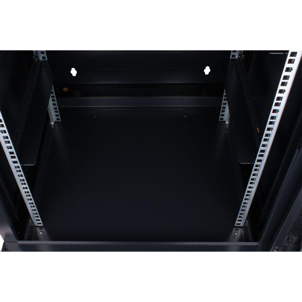Rockstable 15HE Netzwerkschrank, Serverschrank - 19 Zoll Wandmontage - (BxTxH) 600x600x770mm mit Glastür - Schwarz - Abschließbar - Vormontiert - Traglast 60kg