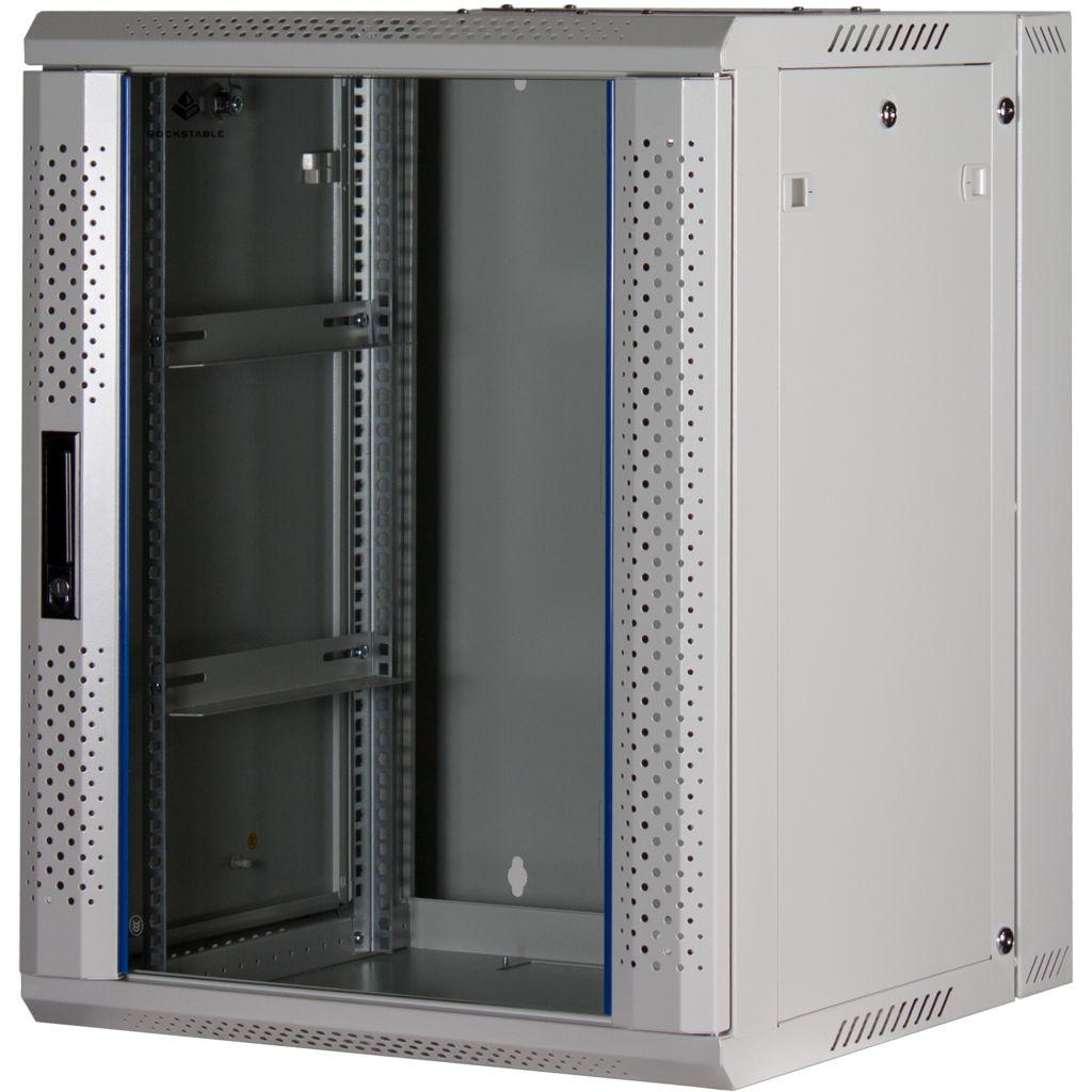 Rockstable 15HE Netzwerkschrank, Serverschrank - 19 Zoll Wandmontage - (BxTxH) 600x600x770mm mit Glastür - Weiß - Abschließbar - Vormontiert - Traglast 60kg