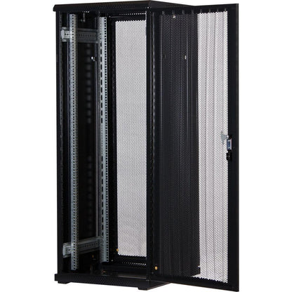 Rockstable 32HE 19 Zoll Serverschrank Netzwerkschrank (BxTxH) 600x600x1600mm mit Gitternetztüren - Türanschlag wechselbar - Türen und Seitenwände abnehmbar und verschließbar - Schwarz (RAL 9005)