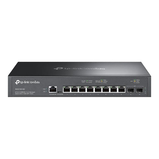 TP-LINK SG3210X-M2 Omada Switch front view with 8 ports and LED indicators