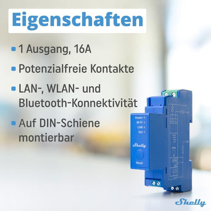 SHELLY PRO 1 1-PHASE, 1-CHANNEL RELAY WITH POTENTIAL-FREE OUTPUTS (DRY CONTACTS)