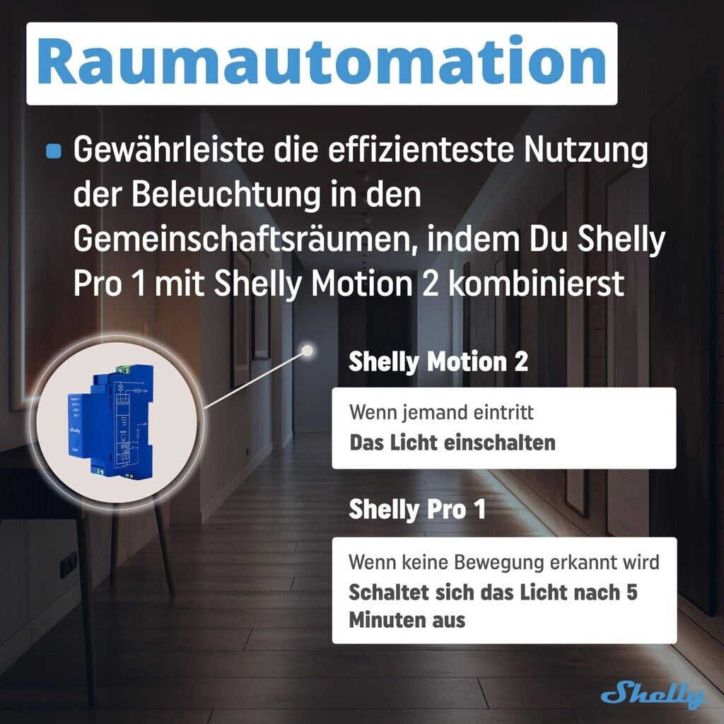 SHELLY PRO 1 1-PHASE, 1-CHANNEL RELAY WITH POTENTIAL-FREE OUTPUTS (DRY CONTACTS)