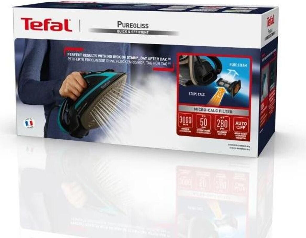 TEFAL Puregliss FV8066 - Trocken- & Dampfbügeleisen - Durilium AirGlide Autoclean soleplate - 2 m - 280 g/min - Schwarz - Blau - 50 g/min