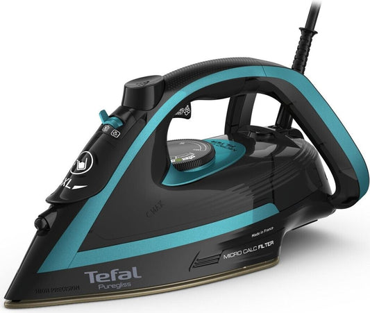 TEFAL Puregliss FV8066 - Trocken- & Dampfbügeleisen - Durilium AirGlide Autoclean soleplate - 2 m - 280 g/min - Schwarz - Blau - 50 g/min