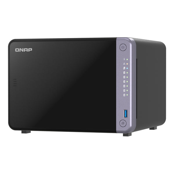 QNAP TS-632X-4G NAS Server in sleek black design with LED indicators and USB port.