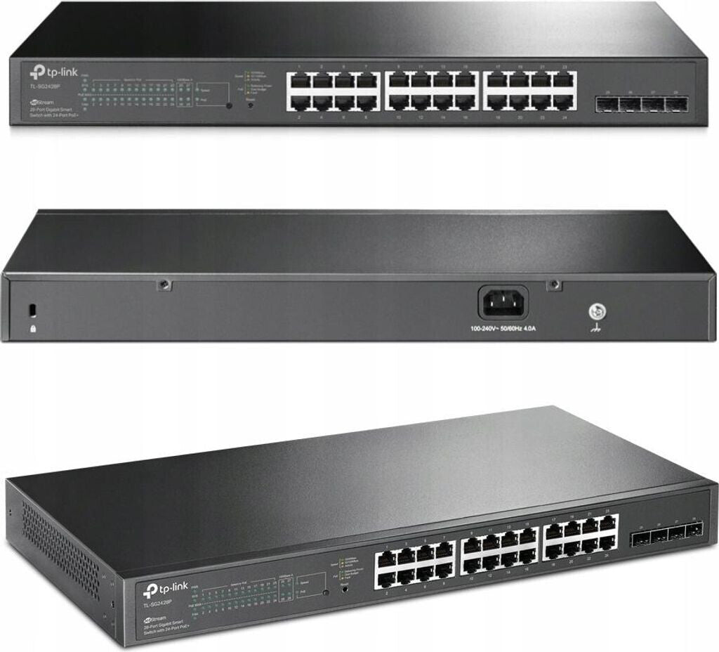 TP-LINK JetStream -28-Port-Gigabit-Smart-PoE-Switch mit 4 SFP-Slots - Managed - L2/L2+ - Gigabit Ethernet (10/100/1000) - Power over Ethernet (PoE) - Rack-Einbau - 1U