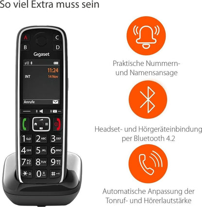 Gigaset E720HX - Analoges/DECT-Telefon - Kabelloses Mobilteil - 200 Eintragungen - Anrufer-Identifikation - SMS (Kurznachrichtendienst) - Schwarz