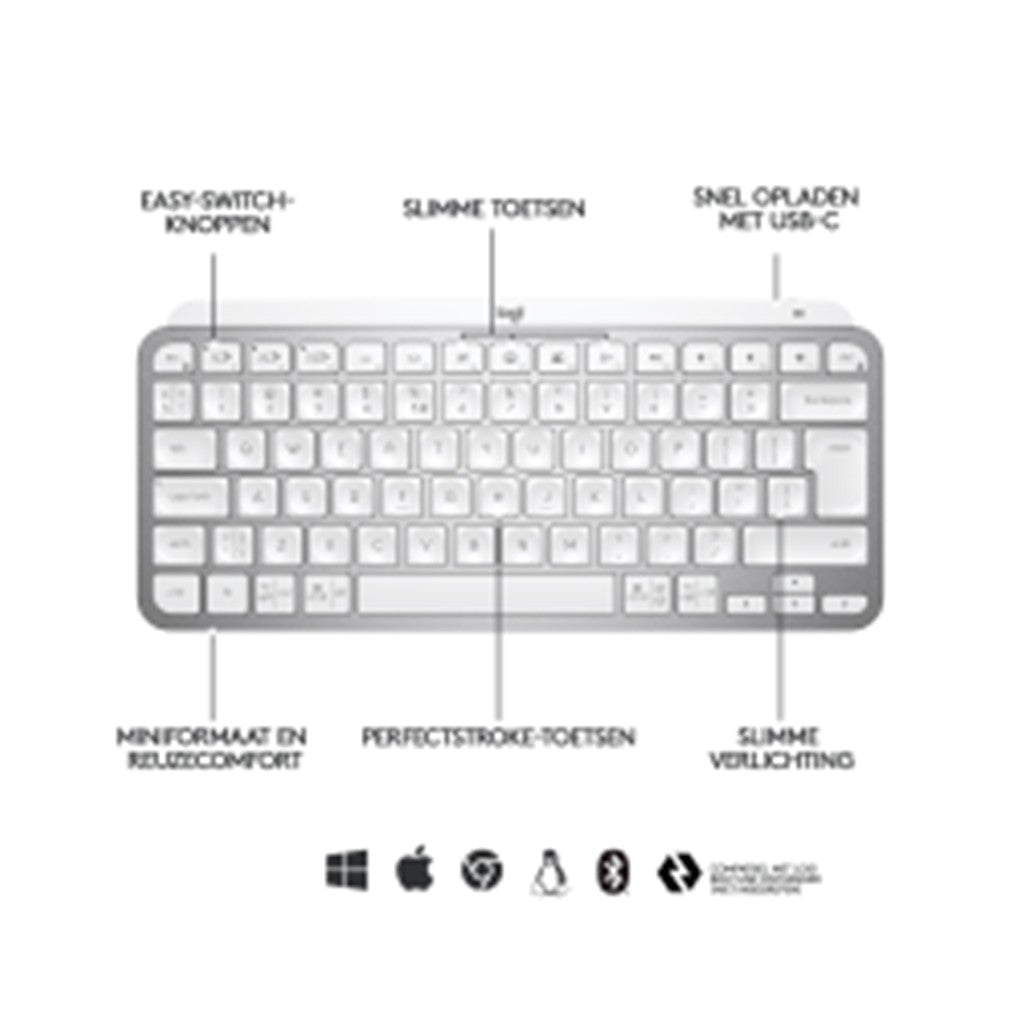 Logitech MX Keys Mini - Mini - Kabellos - RF Wireless + Bluetooth - QWERTZ - LED - Grau