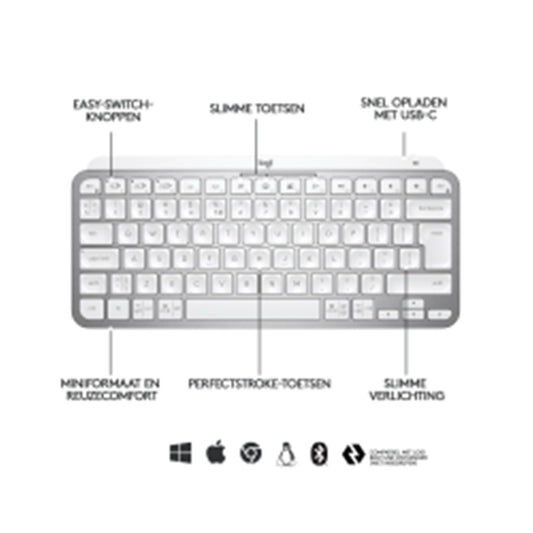 Logitech MX Keys Mini - Mini - Kabellos - RF Wireless + Bluetooth - QWERTZ - LED - Grau